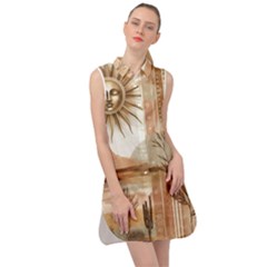 Abstract Sun Boho Bohemian Design Sleeveless Shirt Dress by Salmanaz77