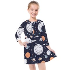 Space Galaxy Universe Stars Sky Kids  Quarter Sleeve Shirt Dress by Paksenen