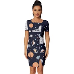Space Galaxy Universe Stars Sky Fitted Knot Split End Bodycon Dress by Paksenen