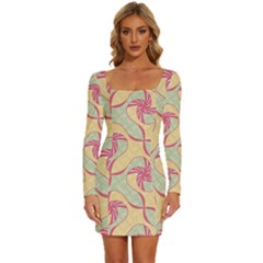 Abstract Pattern Design Scrapbooking Long Sleeve Square Neck Bodycon Velvet Dress by Paksenen