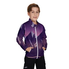 Mountain Night Crescent Moon Kids  Windbreaker by Bedest