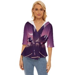 Mountain Night Crescent Moon Lightweight Drawstring Hooded Top by Bedest