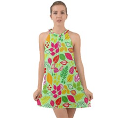 Flower Flora Floral Nature Pattern Seamless Halter Tie Back Chiffon Dress by Bedest