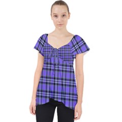 Blue Tartan Plaid 1 Lace Front Dolly Top by dressshop