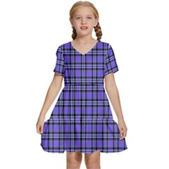 Blue Tartan Plaid 1 Kids  Short Sleeve Tiered Mini Dress by dressshop