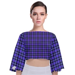 Blue Tartan Plaid 1 Tie Back Butterfly Sleeve Chiffon Top by dressshop