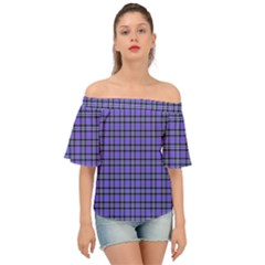 Blue Tartan Plaid 1 Off Shoulder Short Sleeve Top by dressshop