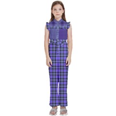 Blue Tartan Plaid 1 Kids  Sleeveless Ruffle Edge Band Collar Chiffon One Piece by dressshop