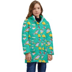 Naso Flame Fabric Kids  Hooded Longline Puffer Jacket by SeaworthyClothing