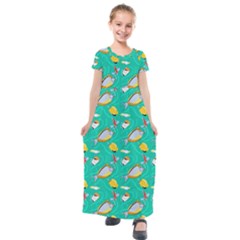 Naso Flame Fabric Kids  Short Sleeve Maxi Dress by SeaworthyClothing