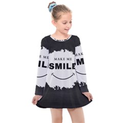 Black And White Simple Make Me Smile T Shirt 20250203 014057 0000 Kids  Long Sleeve Dress by Cowcow2005