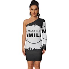 Black And White Simple Make Me Smile T Shirt 20250203 014057 0000 Long Sleeve One Shoulder Mini Dress by Cowcow2005