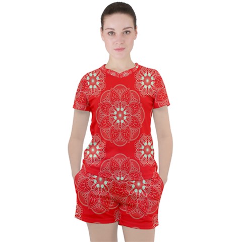Crimson Current Women s T-shirt And Shorts Set by ArtfulThreads