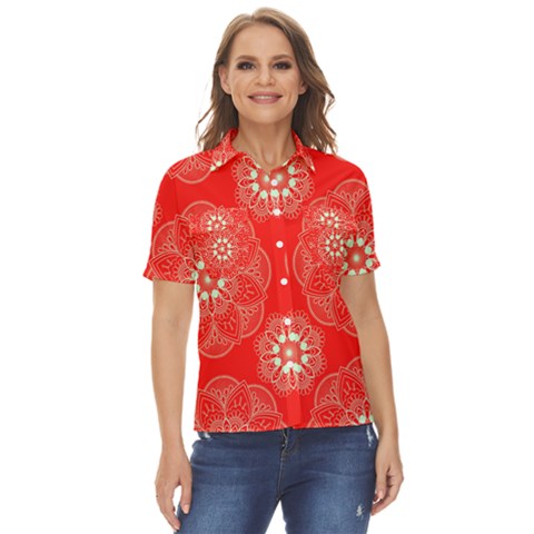 Crimson Current Women s Short Sleeve Double Pocket Shirt by ArtfulThreads