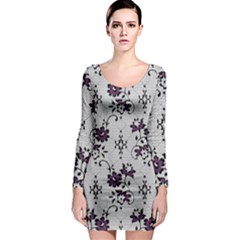 Elegant Purple Floral Jacquard Mesh Lace Fabric Long Sleeve Bodycon Dress by ArtfulThreads