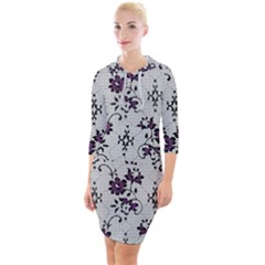 Elegant Purple Floral Jacquard Mesh Lace Fabric Quarter Sleeve Hood Bodycon Dress by ArtfulThreads