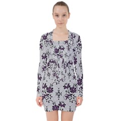 Elegant Purple Floral Jacquard Mesh Lace Fabric V-neck Bodycon Long Sleeve Dress by ArtfulThreads