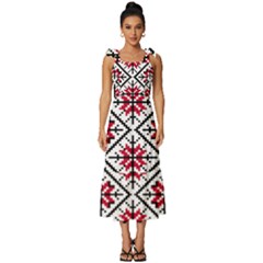 Ukrainian Folk Seamless Pattern Ornament Ethnic Ornament Border Element Traditional Art Tie-strap Tiered Midi Chiffon Dress by Grandong