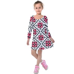 Ukrainian Folk Seamless Pattern Ornament Ethnic Ornament Border Element Traditional Art Kids  Long Sleeve Velvet Dress by Grandong
