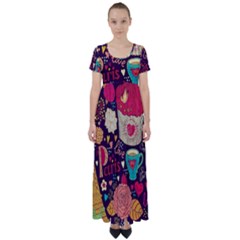 Collage Worx Black Collage Cupcake Eifel Tower Fireworks Paris High Waist Short Sleeve Maxi Dress by Grandong