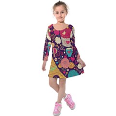 Collage Worx Black Collage Cupcake Eifel Tower Fireworks Paris Kids  Long Sleeve Velvet Dress by Grandong