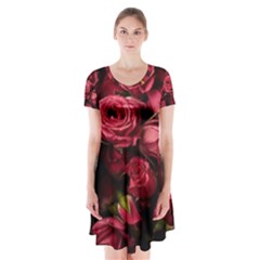 Floral Buds Of Roses Beautiful Flowers Short Sleeve V-neck Flare Dress by Grandong