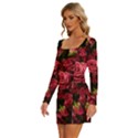 Floral Buds Of Roses Beautiful Flowers Long Sleeve Square Neck Bodycon Velvet Dress View2