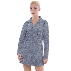 Blue Ornament Complex Mosaic Print Pattern Women s Long Sleeve Casual Dress by dflcprintsclothing