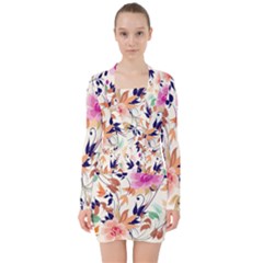 Abstract Floral Background V-neck Bodycon Long Sleeve Dress by kyorashop23