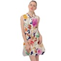 Abstract Floral Background Sleeveless Shirt Dress View1