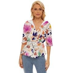 Abstract Floral Background Lightweight Drawstring Hooded Top by kyorashop23