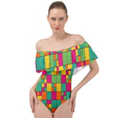 Abstract-background Off Shoulder Velour Bodysuit  by kyorashop23