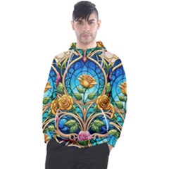 Roses Floral Stained Glass Vibrant Men s Pullover Hoodie by Grandong