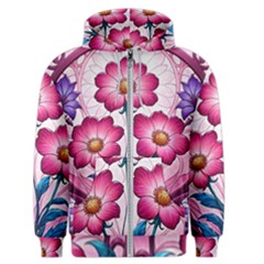 Fantasy Pink Flowers Stained Glass Men s Zipper Hoodie by Grandong