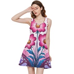 Fantasy Pink Flowers Stained Glass Inside Out Racerback Dress by Grandong