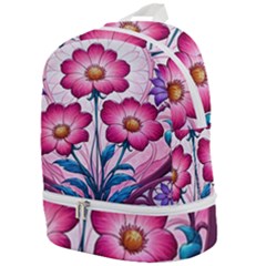 Fantasy Pink Flowers Stained Glass Zip Bottom Backpack by Grandong
