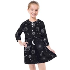 Cosmic Black Space Star Kids  Quarter Sleeve Shirt Dress by Ndabl3x
