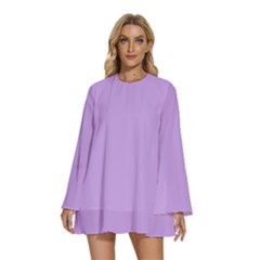 Luscious Lavender Hex #cca3e7 Round Neck Long Sleeve Bohemian Style Chiffon Mini Dress by dressshop