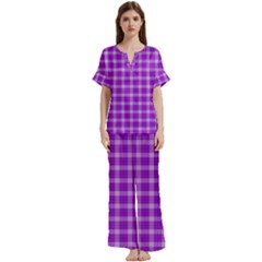 Purple Plaid Tartan 3 Short Sleeve Long Pants Satin Pajamas Set by dressshop