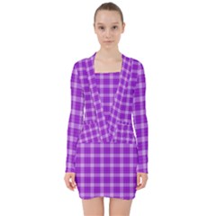 Purple Plaid Tartan 3 V-neck Bodycon Long Sleeve Dress by dressshop