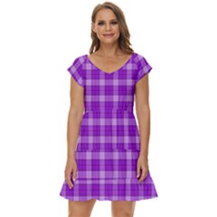 Purple Plaid Tartan 3 Short Sleeve Tiered Mini Dress by dressshop