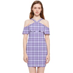 Purple Plaid Tartan 2 Shoulder Frill Bodycon Summer Dress by dressshop