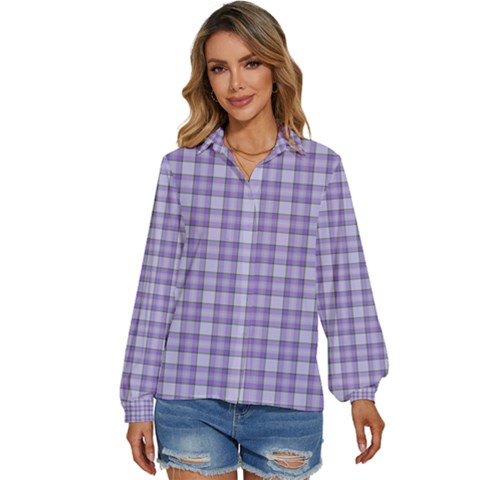 Purple Plaid Tartan 2 Women s Long Sleeve Button Up Shirt by dressshop