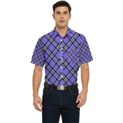 Blue Tartan Plaid 1 Diagonal Men s Short Sleeve Pocket Shirt  by dressshop