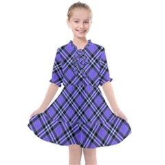 Blue Tartan Plaid 1 Diagonal Kids  All Frills Chiffon Dress by dressshop