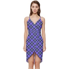 Blue Tartan Plaid 1 Diagonal Wrap Frill Dress by dressshop