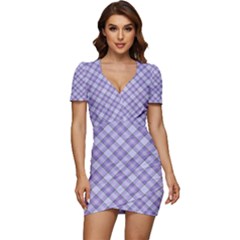 Purple Plaid Tartan 2 Diagonal Low Cut Cap Sleeve Mini Dress by dressshop