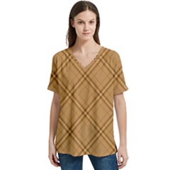 Autumn Fall Plaid Tartan 1 Diagonal V-neck Split Shoulder Casual T-shirt by dressshop