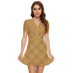 Autumn Fall Plaid Tartan 1 Diagonal V-neck High Waist Chiffon Mini Dress by dressshop