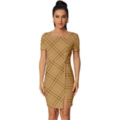 Autumn Fall Plaid Tartan 1 Diagonal Fitted Knot Split End Bodycon Dress by dressshop